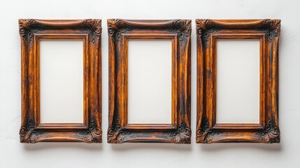 Poster - Floating Frame Triptych - Three empty frames of identical style arranged in a floating triptych composition on white.