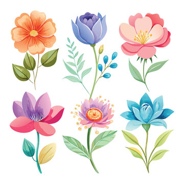 Set Adorable flower vector watercolor