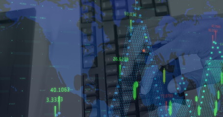 Poster - Image of data processing over hand using keyboard