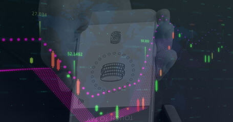 Aufkleber - Image of data processing over hand holding smartphone