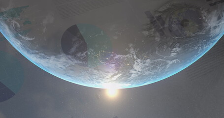 Poster - Image of statistics and data processing over globe