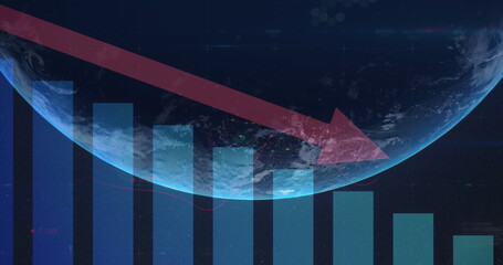 Poster - Image of statistics with numbers changing and red arrow over globe