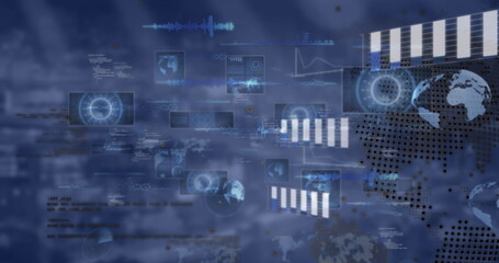 Poster - Image of data processing over blurred background