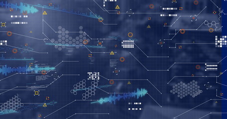 Poster - Image of data processing over blurred background
