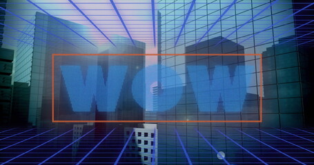 Poster - Image of wow text over cityscape