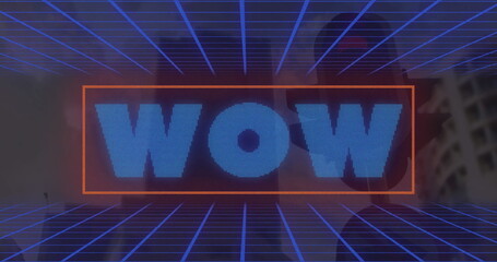 Poster - Image of wow text over cityscape