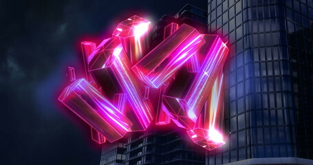 Poster - Image of red crystals over cityscape