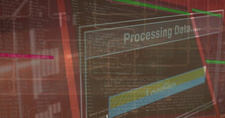 Poster - Image of data processing over red background