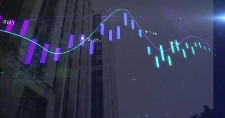 Poster - Image of financial graphs over office buildings