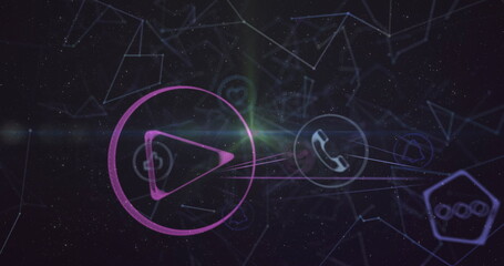 Poster - image of network of connections with icons over dark background