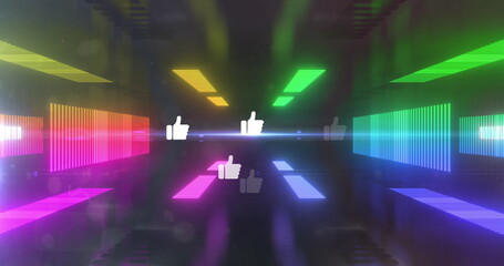 Poster - Image of social media reactions over tunnel made of moving neon lights