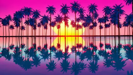 Poster - Sunset over Palm Trees and Reflecting Water
