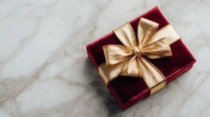 Leinwandbilder - Elegant Velvet-Wrapped Present Adorned With Gold Foil Sits on a Bright Surface Inviting Anticipation for a Special Occasion
