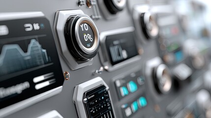 Fototapete - Abstract server rack illustration in blue tones showcases digital data and network symbols, emphasizing advanced technology design elements