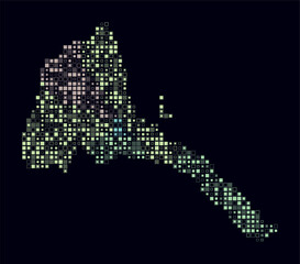 Poster - Eritrea, shape of the country built of colored cells. Digital style map of Eritrea on dark background. Small size square blocks. Plain vector illustration.