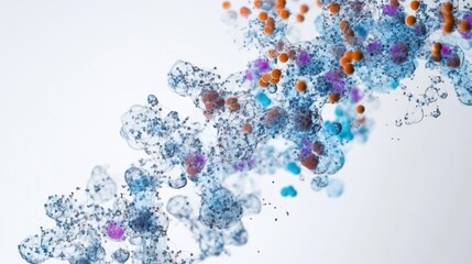 Poster - Dynamic fluid particles interaction abstract space graphic visualization digital environment close-up perspective scientific concept