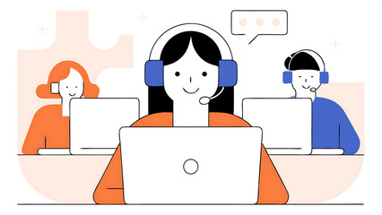 Poster - woman hotline operator wearing headphones and microphone typing on laptop call center customer service assistance concept vector illustration 40795932 1