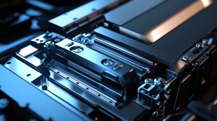 Poster - high-tech machinery close-up industrial setting macro photography sleek metal surfaces innovative de