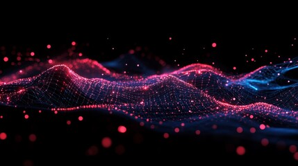 Poster - Dynamic digital waves virtual environment graphic visualization abstract concept futuristic perspective