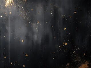 Poster - Dark wood background with gold leaf accents top down view for luxury design and elegant texture backdrop for graphic design
