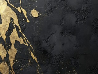 Poster - Abstract black and gold textured background with paint splatters and rough surface in dark studio shot