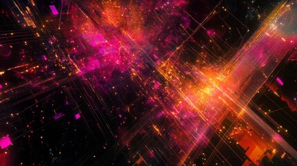 Fototapete - Dynamic digital landscape abstract visuals technology futuristic environment aerial view conceptual art for seo impact