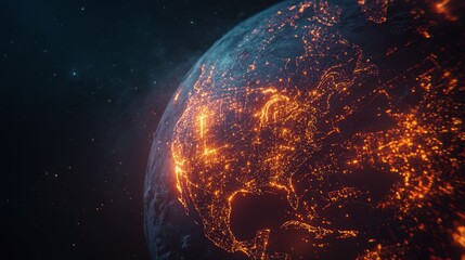 Poster - Global city lights and connectivity earth digital visualization cosmic environment aerial perspective modern technology
