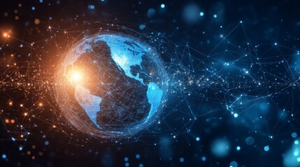 Poster - Global data connectivity revolution earth digital art cosmic environment aerial view future technology insights