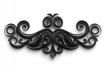 Poster - Black Paper Filigree Design on White Background Close Up Still Life Graphic Element Art Decoration