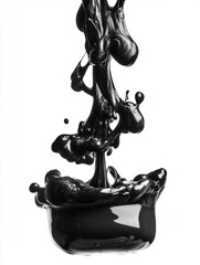Poster - Abstract black ink descending into a pool of liquid on a white background studio shot close up artistic