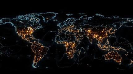 Poster - global night lights illuminating the world map satellite view earth nighttime technology insights