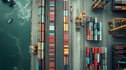 Poster - Logistics operations container shipping at port aerial view industrial environment global trade