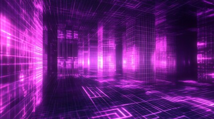 Poster - Dynamic neon grid environment futuristic digital space 3d rendering virtual reality immersive experience