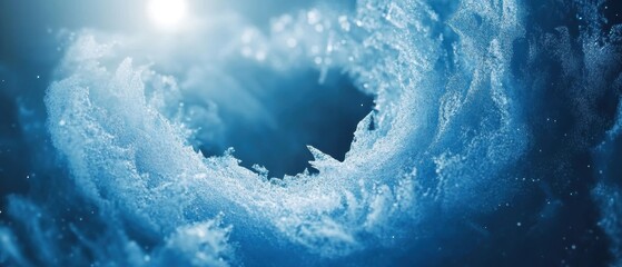 Poster - Abstract Ice Formation with Light Rays, Winter Landscape, Macro Shot, Blue Tones, Cold Season, Frozen Water, Natural Phenomenon, Close Up View