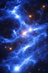 Poster - Stunning Blue Nebula and Stars in Deep Space Vertical Composition for Cosmic Exploration and Science Fiction Projects