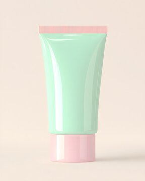 Mint Green Skincare Tube Mockup with Pink Accents on Beige Background