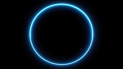 Poster - glowing neon circle on black background minimalist design graphic element modern style abstract conc