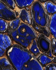 Poster - Close-up of a Lapis Lazuli Slab Showing its Deep Blue Hue and Golden Veins in a Polished Surface