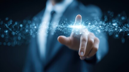 Poster - Businessperson interacts with digital data stream.