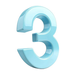 Poster - Number three light blue glossy render isolated on black background for graphic design and decoration use