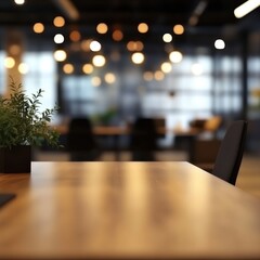 Poster - Modern office interior with plant on desk and blurred background creating a sense of calm and productivity