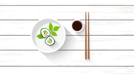 Poster - Elevated view of sushi rolls on a white plate.
