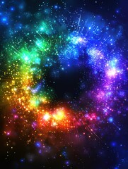 Poster - Abstract Rainbow Galaxy Explosion of Light and Color in a Cosmic Swirl Digital Art Illustration