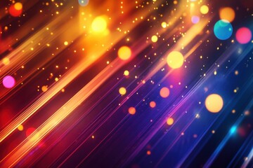 Poster - Abstract background of colorful light streaks with bokeh effects and glowing particles for festive designs
