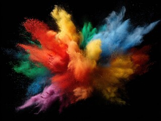 Poster - Colorful powder explosion on black background studio shot abstract art vivid hues creating dynamic burst of pigments