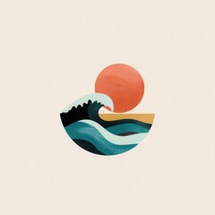 Poster - abstract design of a stylized wave and sun.