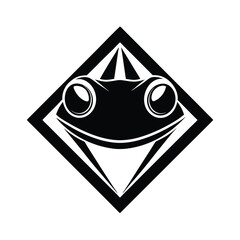 Poster - Simple and stylized black and white frog icon set within a diamond shape on a white background perfect for logo design