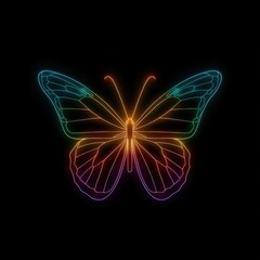 Poster - Glowing Butterfly Outline Against Black Backdrop, Digital Art, Neon Colors, Isolated, Graphic Design Element, Close Up