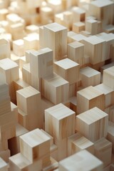 Poster - Abstract wooden blocks rising and falling in a geometric pattern aerial view studio shot