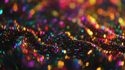 Poster - Abstract Dazzling Bokeh Background with Colorful Light Particles and Festive Glittering Texture in a Horizontal Close Up
